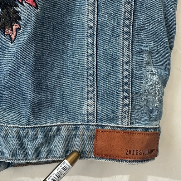 ZADIG & VOLTAIRE ‘LIFE IS GREAT’ STUDDED EMBROIDERED SKULL DENIM VEST, SIZE S - Picture 4 of 11